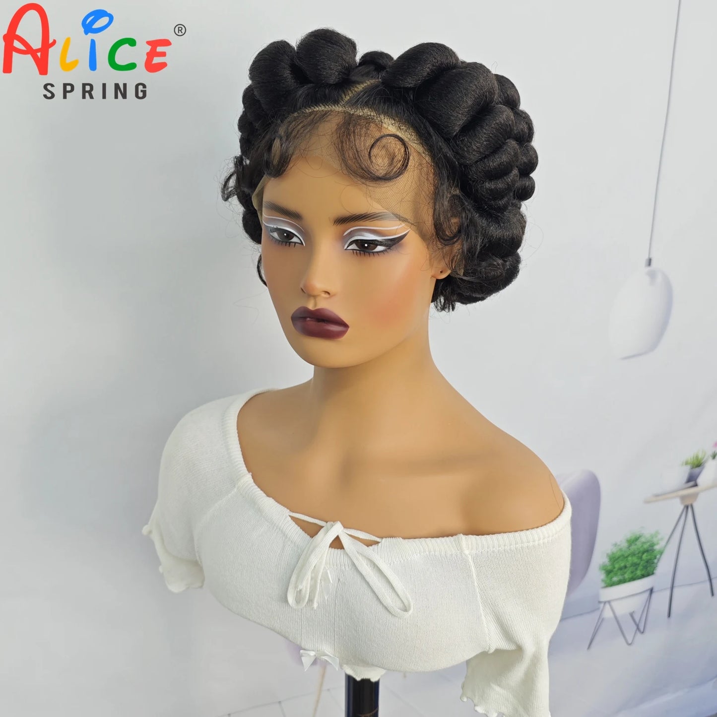 Natural Color 6Inch Transparent Full Lace Braided Wigs Short Cute Handmade Bantu Synthetic Braided Lace Wigs Knotless Braids Wig