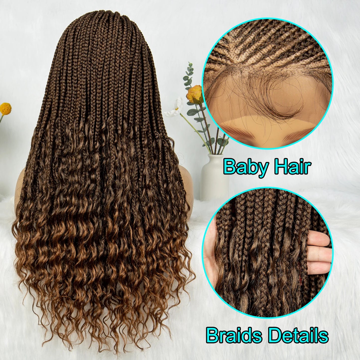 Kima Synthetic Braided Wigs 13x4 Lace Front Wig Stitch Braided Curly Side Part with Baby Hair for Black Women