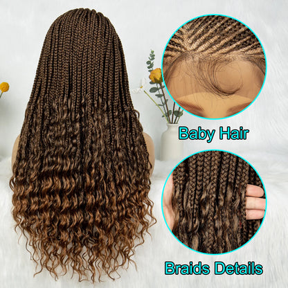 Kima Synthetic Braided Wigs 13x4 Lace Front Wig Stitch Braided Curly Side Part with Baby Hair for Black Women