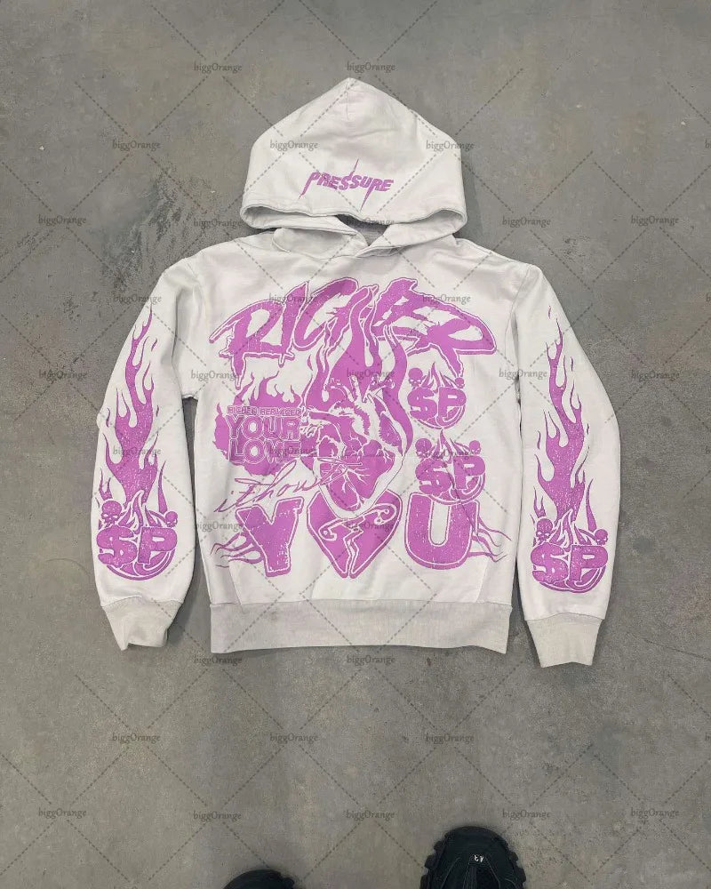 Sudadera con capucha extragrande y estampado gótico