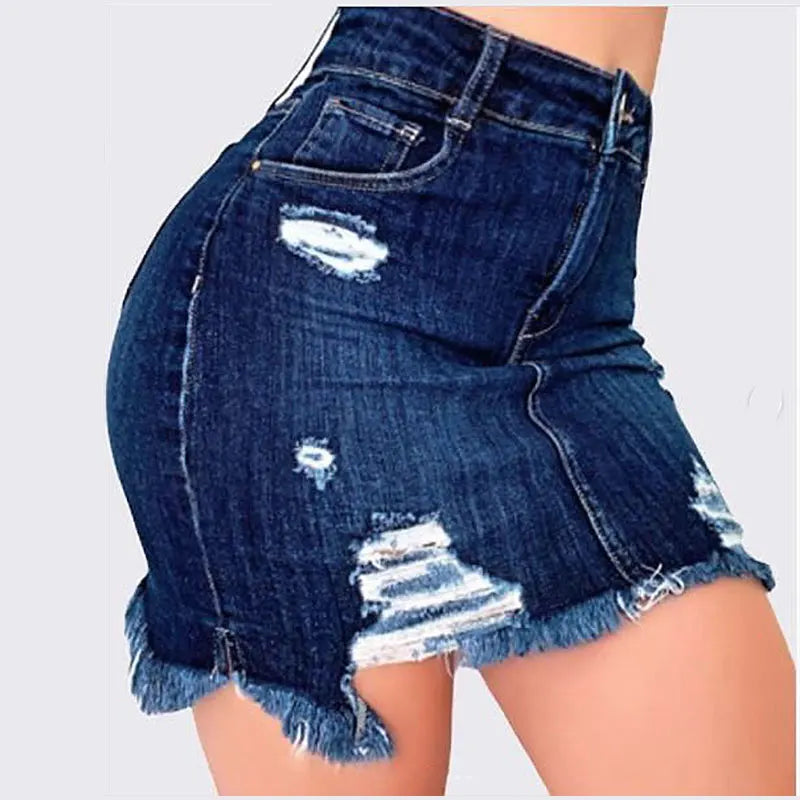 Plus Size Ripped Holes Bodycon Mini Denim Skirts