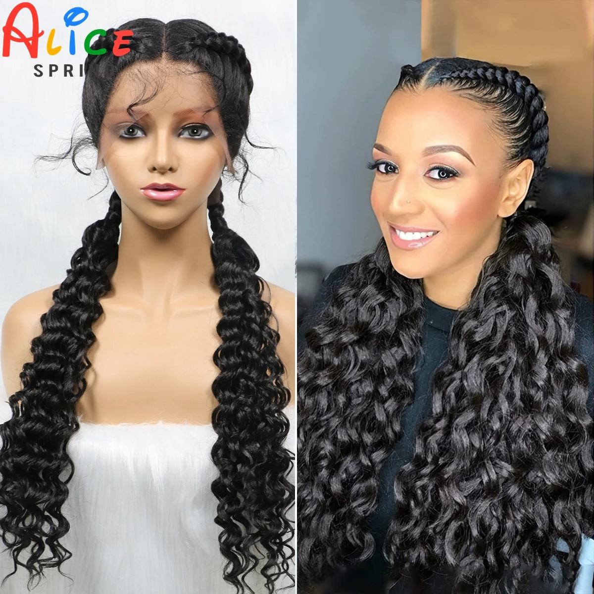 Braided Wigs Synthetic 13x1 T Part Lace  Braiding Hair Wig Curly Water Wave