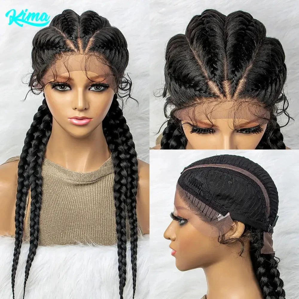 26 Inches Synthetic Lace Front Wigs Braided Wigs Lace Front Dutch Twins Cornrows Braids Wig With Baby Hair for Black Women