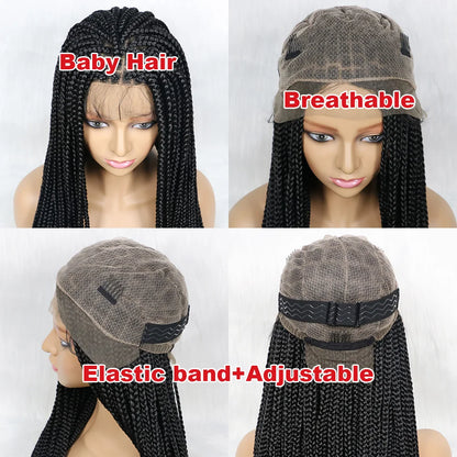 Synthetic Full Lace Frontal 36 Inches Black Knotless Box Braids Wig