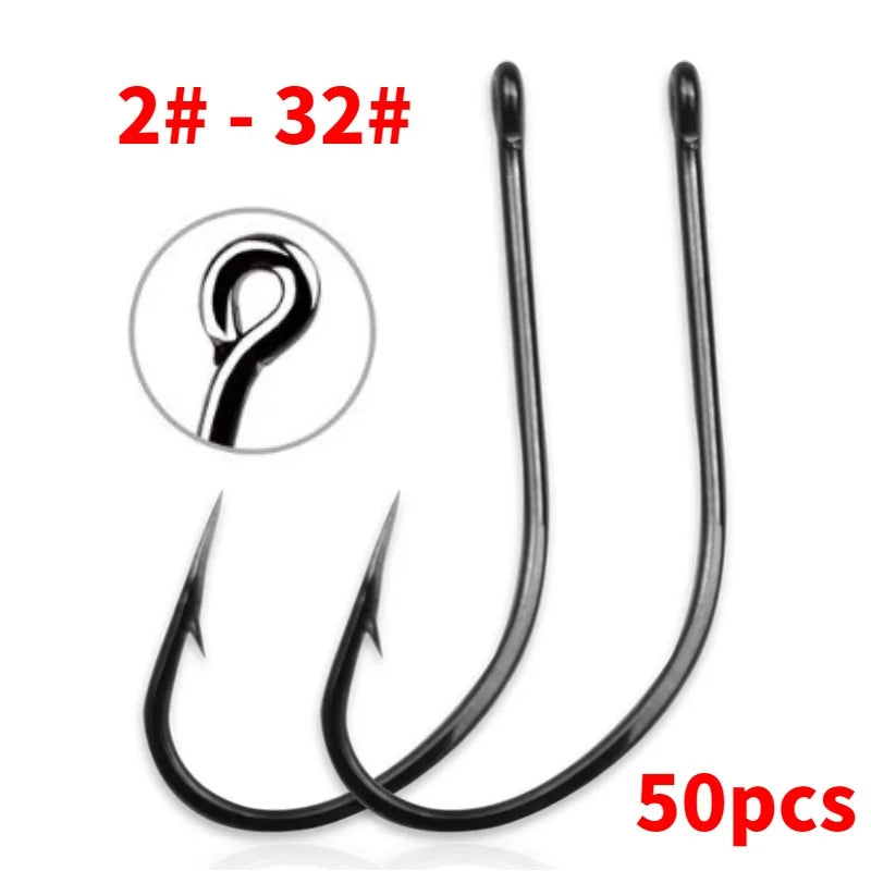 50pcs Fish Jig Hook Japan High Carbon Steel Fly Fishing Tackle Circle Hooks Carp Hook Octopus hooks Fishing Gear Curved back