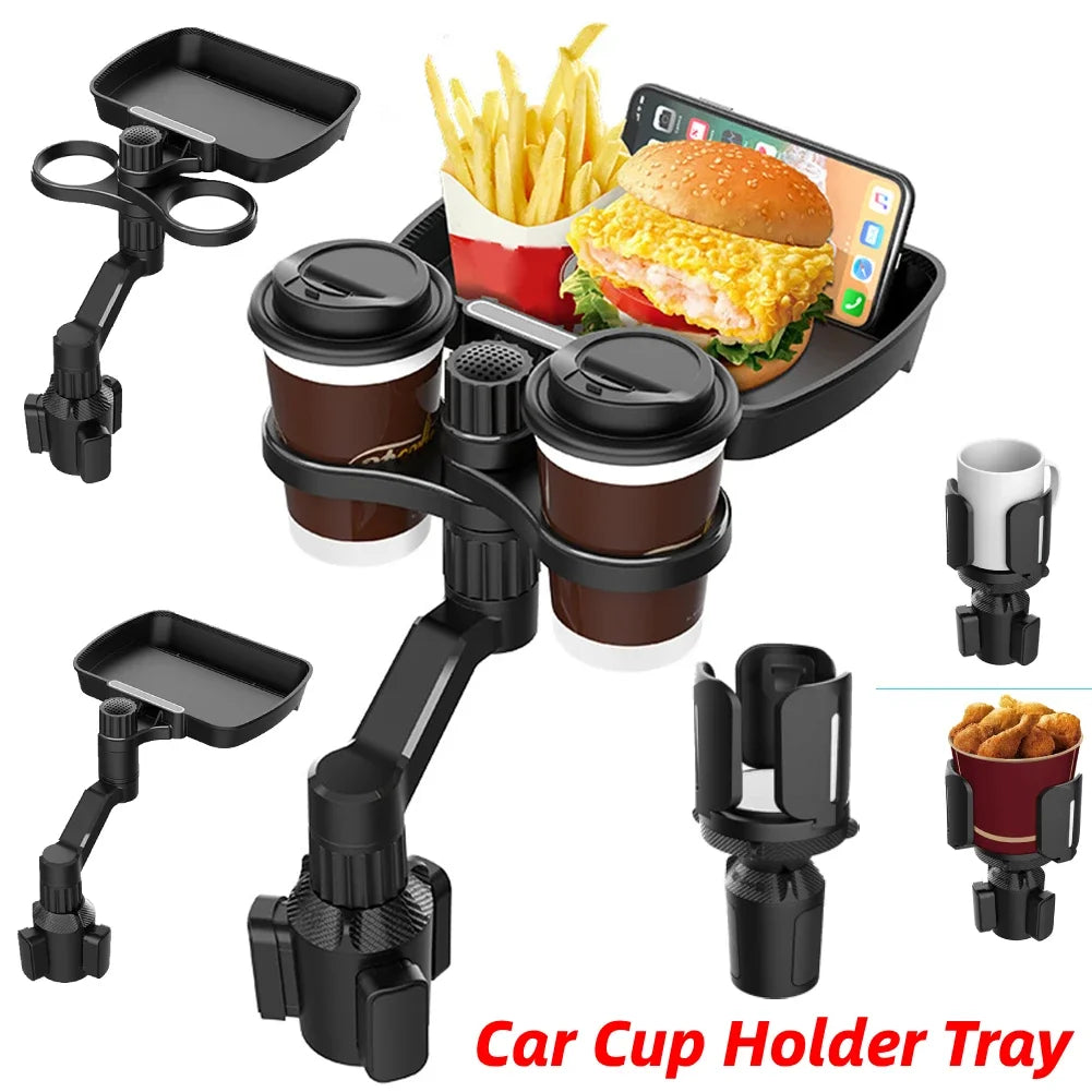 Soporte ajustable para bebidas, portavasos multifuncional para coche con bandeja giratoria 360, mesa de café