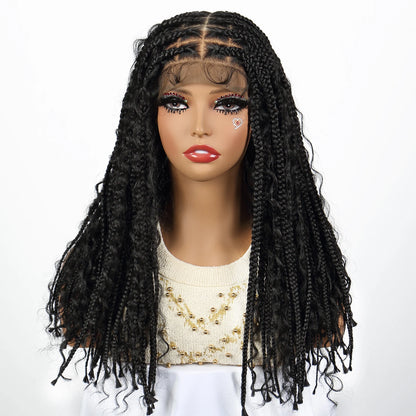 20 Inches Boho Braided Wigs Synthetic Full Lace Knotless Box Braided Wigs with Curly