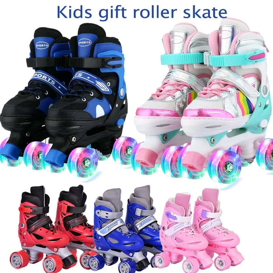 Adjustable Roller Skate For Kids Girls Boys Light Up Flash Wheels 4 Wheels