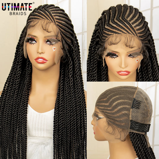 Synthetic Full Lace Twist Braided Wigs 32 Inches Handmade Cornrow Knotless Box Braided Wigs with Baby Hair