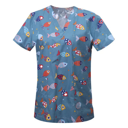 Cartoon Animals Tops Scrub  Medical Surgical Uniforms