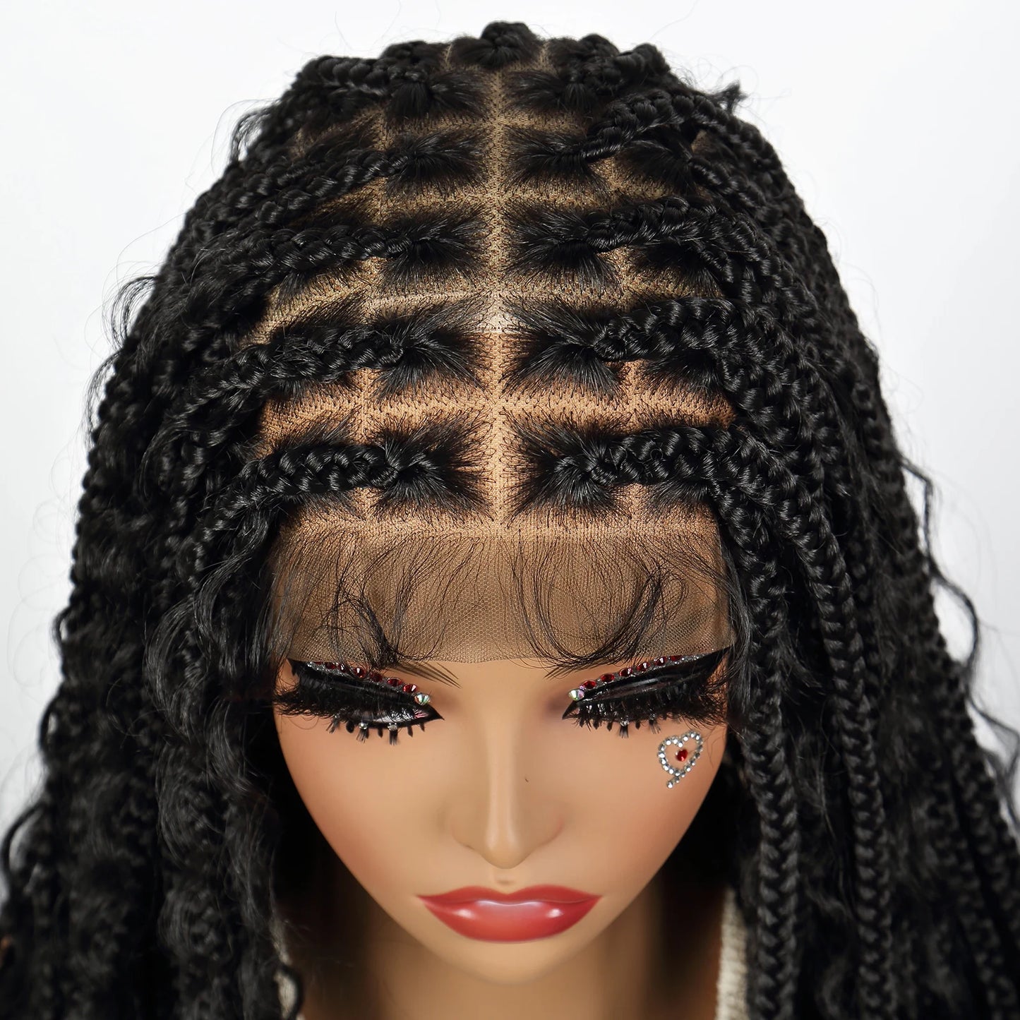 20 Inches Boho Braided Wigs Synthetic Full Lace Knotless Box Braided Wigs with Curly