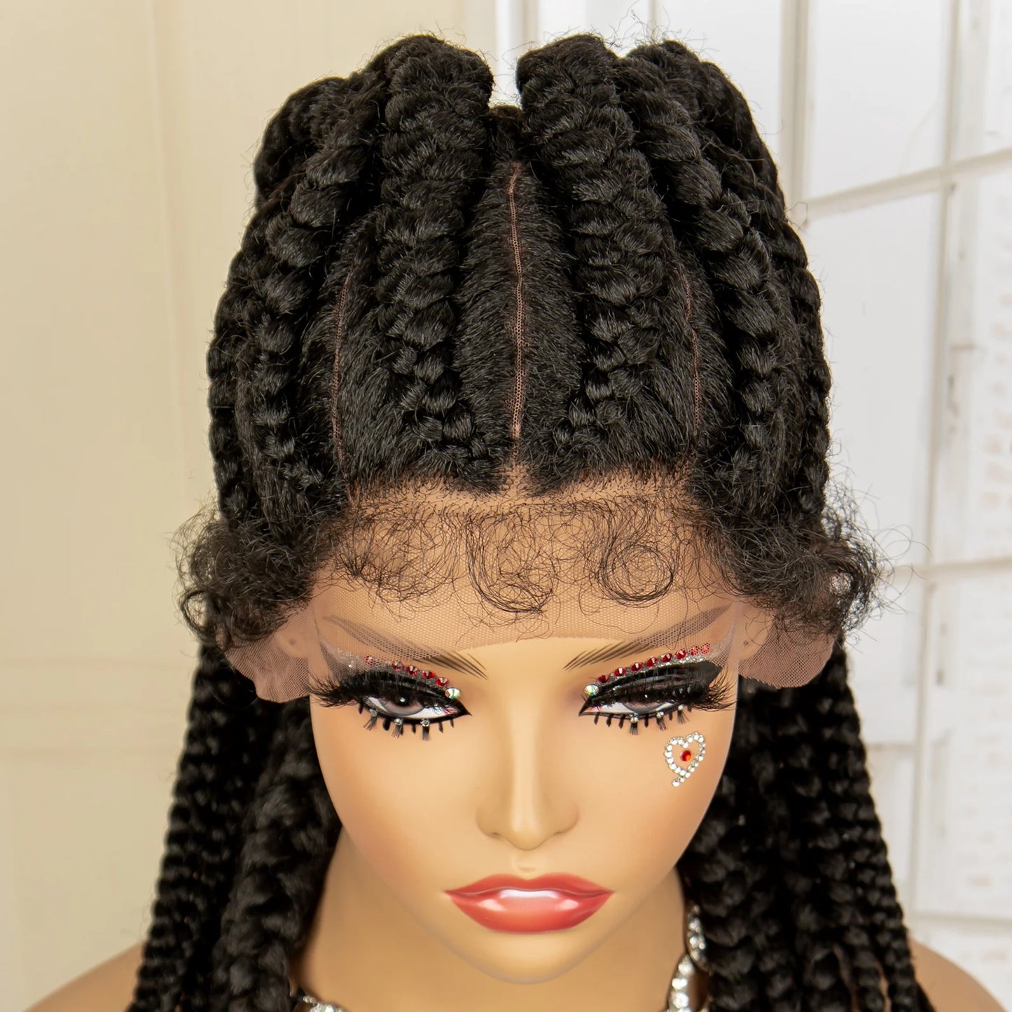 Synthetic Ponytail Braided Wigs Lace Frontal 24 Inches African Knotless Twist Braids  with Baby Hair