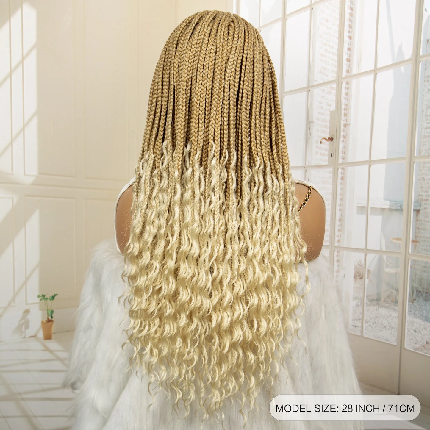 27/613 Blonde Braided Synthetic 13x4 Lace Frontal Braids Curly Ends Knotless Wig