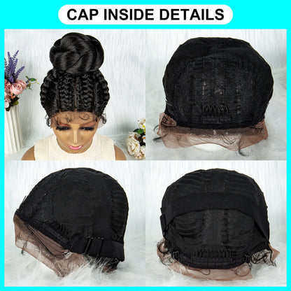 KIMA New Arrival Braided Wigs Bun Updo Wig Synthetic Lace Wig Cornrow with Baby Africa American Women Lace Braiding Wigs