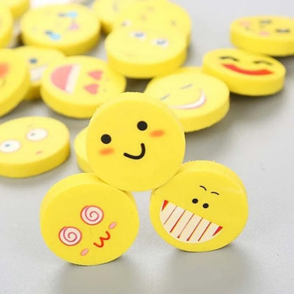 33pcs Round Shape Smiling Face Rubber Earsers School Stationery Novelty Pencil Eraser Office Accessories Kids Learning Supplies