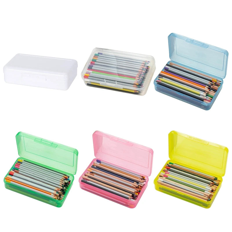 Transparent Pencil Case Plastic Pencil Box Crayon Pen Storage Box Marker Pen Case Stackable Office Supplies Box Pencil Case