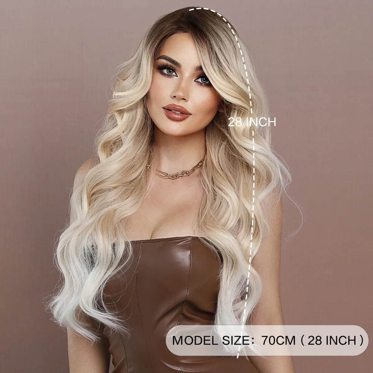 Long Wavy Light Brown To Blonde Platinum Middle for Women's Part Hair Wig Heat Resistant