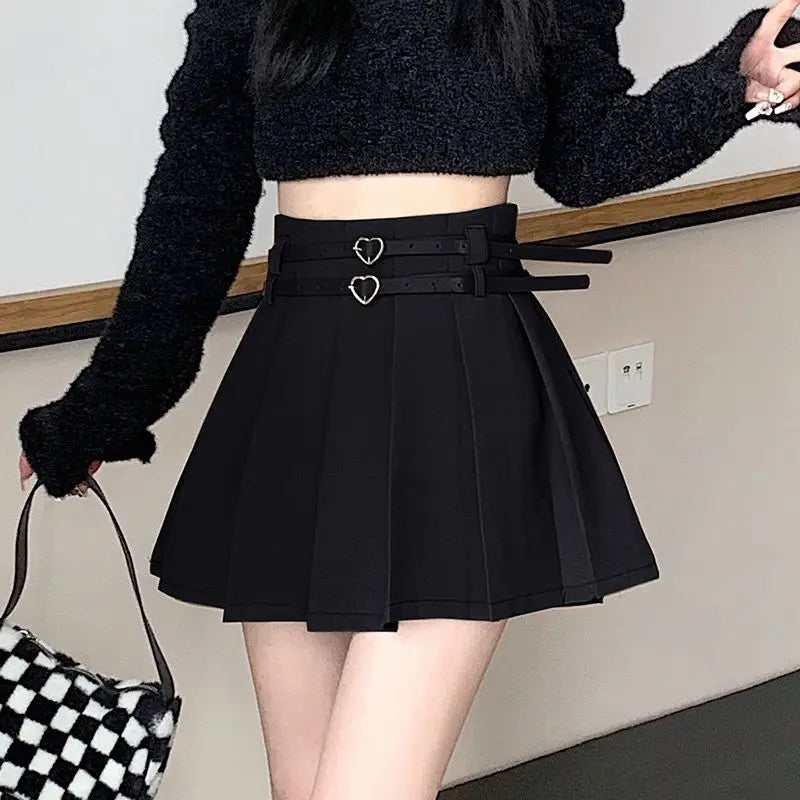 Double Belt High Waist Skirt Faldas