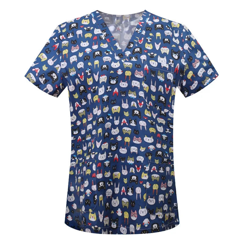 Cartoon Animals Tops Scrub  Medical Surgical Uniforms