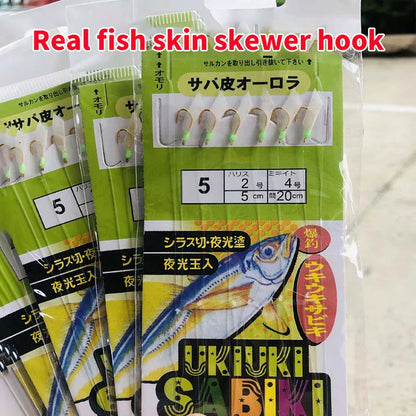 White Fish Skin Biomimetic String Hook, Aji Hook, Angler Hook, Fishing Gear