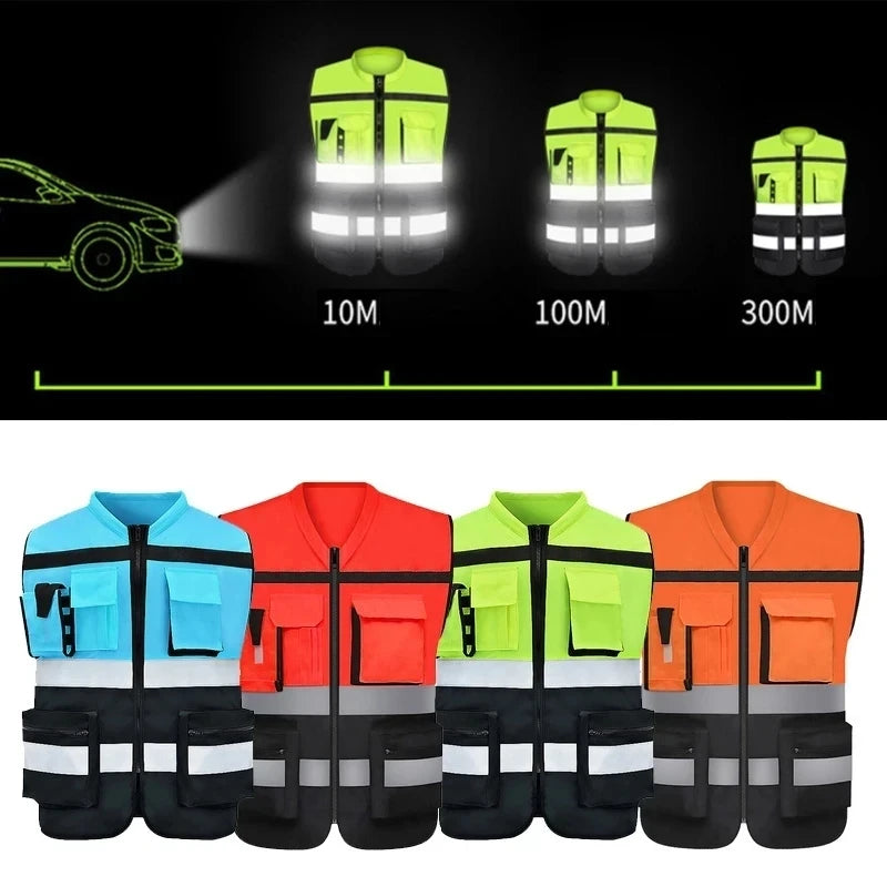 High Visibility Multi Pocket Oxford Fabric Reflective Safety Vest Customized Logo For Night Riding Reflective Vest