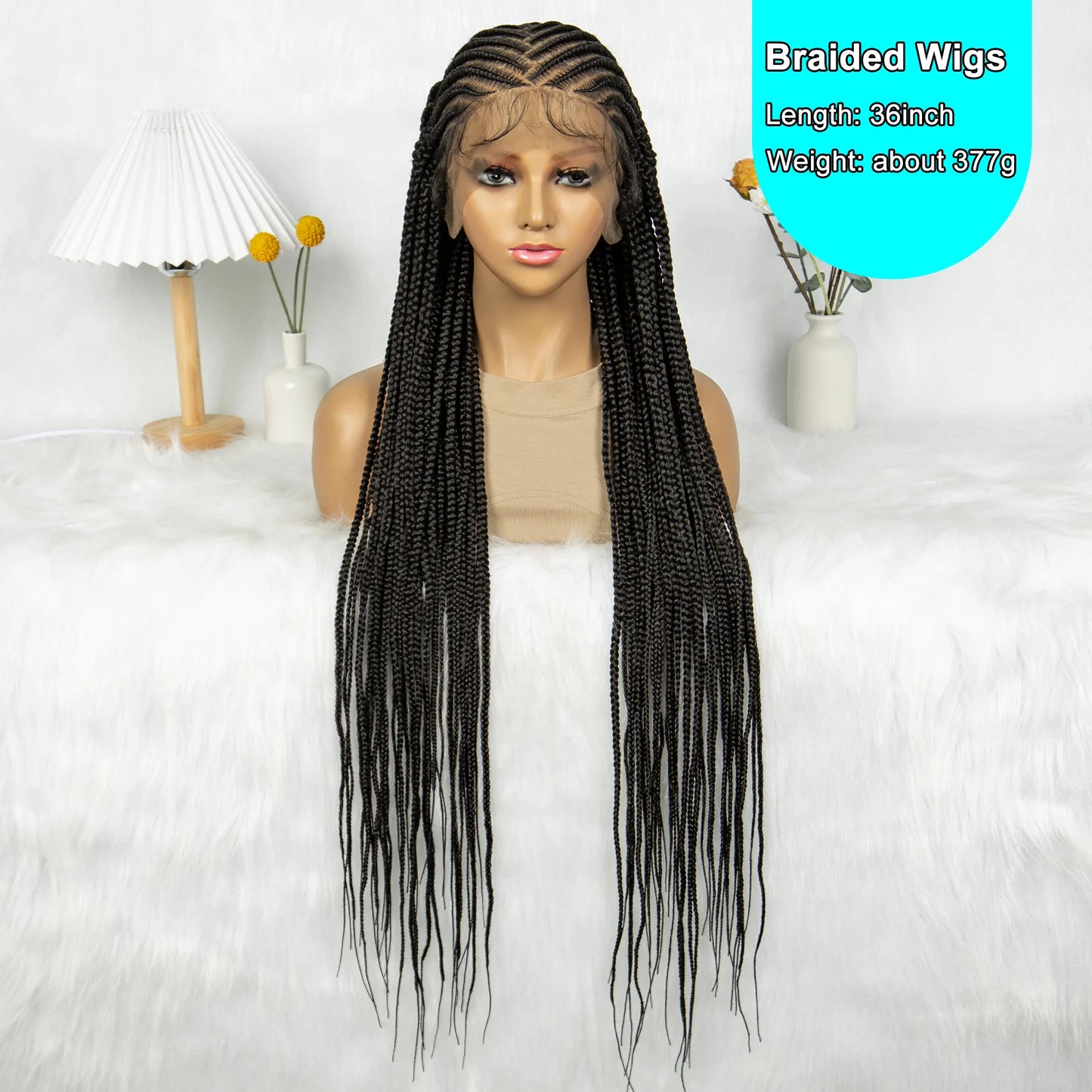 KIMA Synthetic Full Lace Wigs Cornrow Braided Wigs Box Braids 36 inches long Braiding Wigs for Black Women