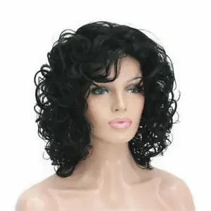 Women's Wig Black/Dark Brown Medium Wig Curly Hair Natural Synthetic Full Wigs