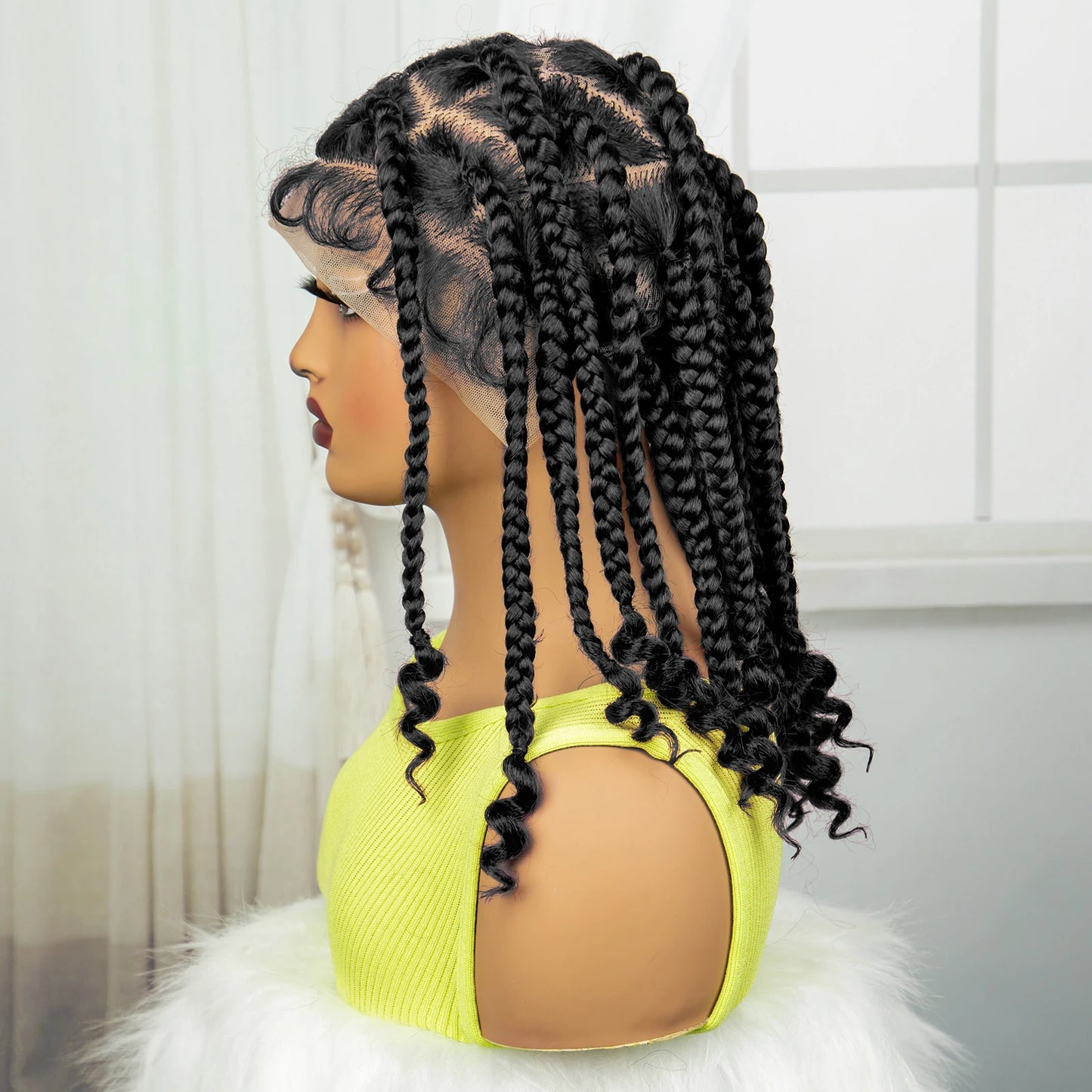 Synthetic Full Lace Braided Knotless Box Braided Lace Wig with Curly Ends with Baby Hair