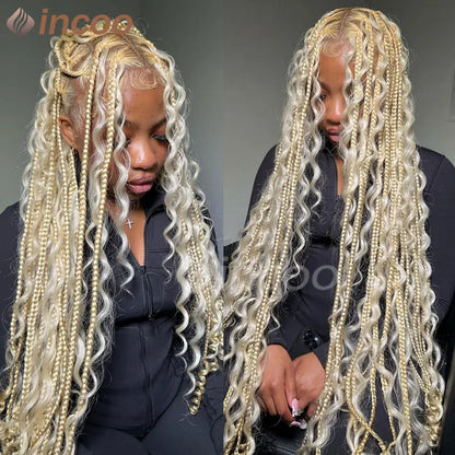 32" Bohemian Box Braided Wigs Synthetic Full Lace