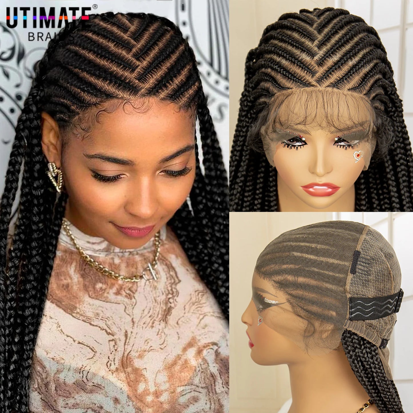 Synthetic Full Lace Box Braid Wig with Baby Hair 36 Inch Transparent Lace Back Knotless Braids Wig