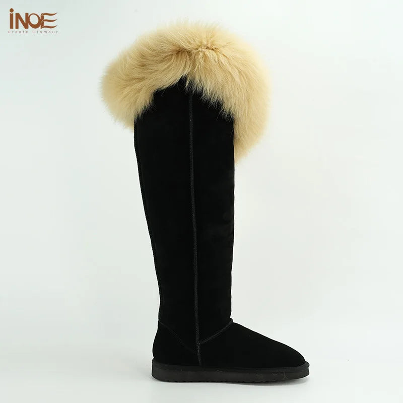 Botas de nieve de invierno largas hasta la rodilla de piel de zorro INOE Fashion