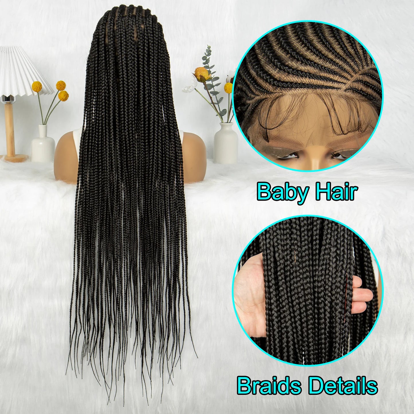 KIMA Synthetic Cornrow Box Braided Wig Full Lace Wigs Stitch Braids with Baby Hair for Black Women