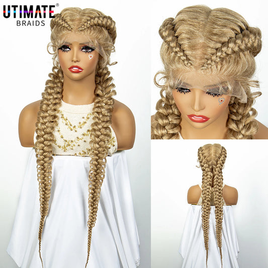 Synthetic Lace Frontal Fishtail Braids Dutch Braid 36 Inches Cornrow Wigs