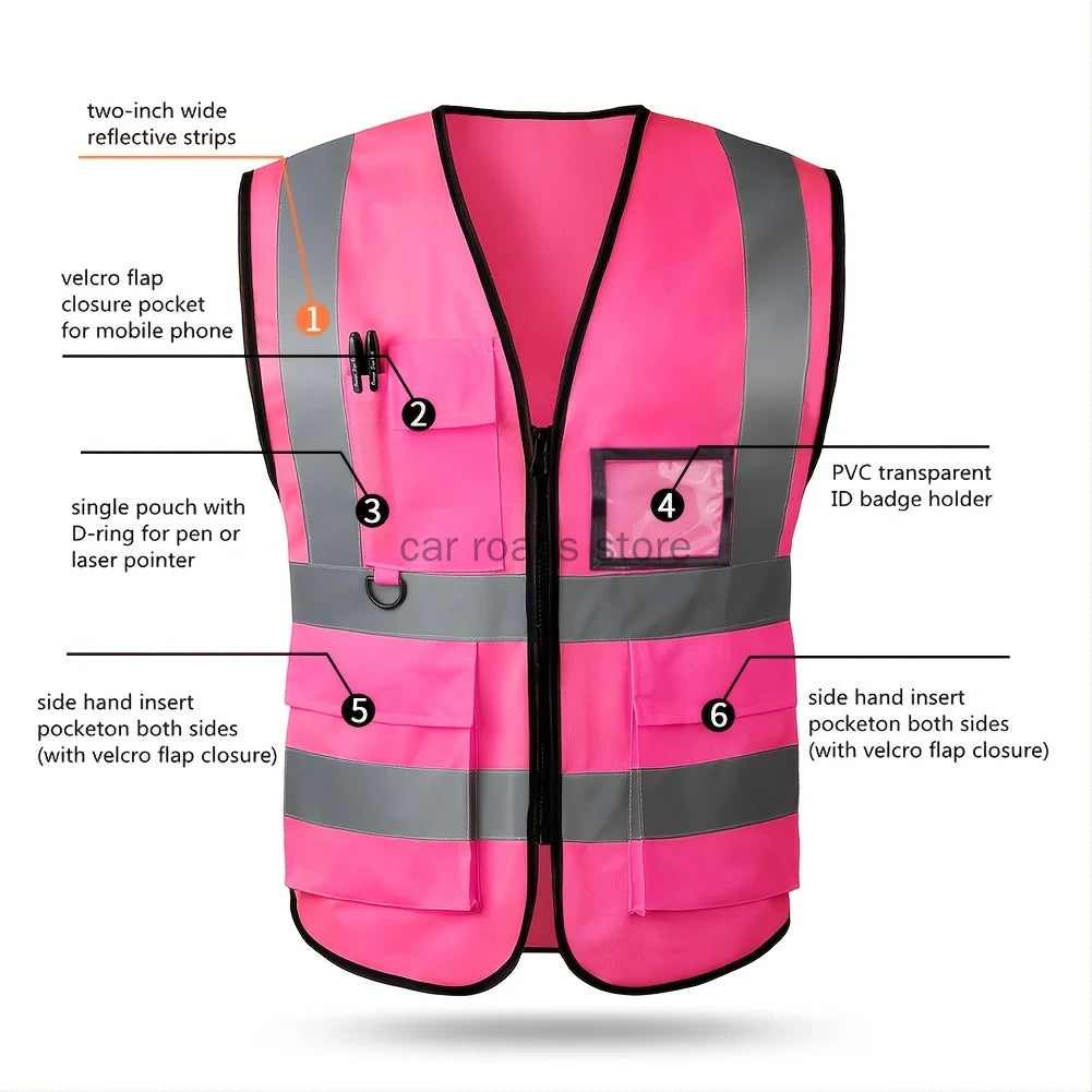 Reflective Vest High-Grade Safety Signal  Rider Jacket Vest High Visibility Working Safety Jacket Fluorescent  Woman