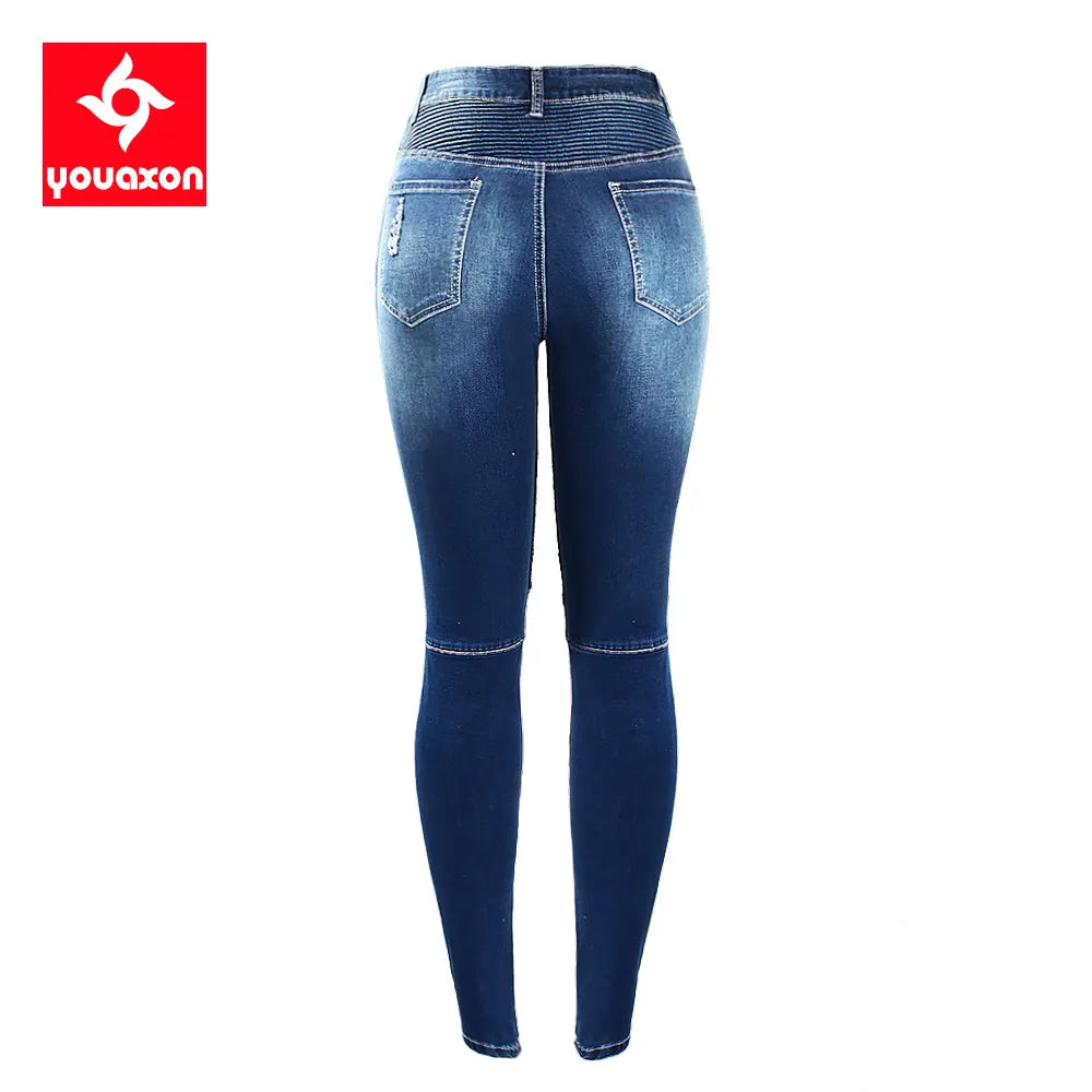 Biker Style  Mid High Waist Denim Jeans