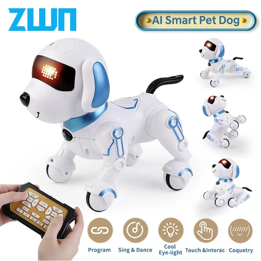 ZWN RC Robot Electronic Stunt Dog Toys Voice Command Programmable Touch-sense With Music Song Robot Dog for Children's Gifts