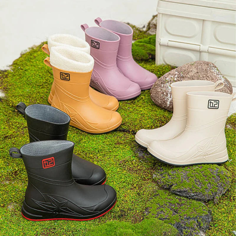 Botas de lluvia para mujer, zapatos de goma impermeables, botas de seguridad para el trabajo y el jardín, zapatos de cocina antideslizantes a prueba de aceite, botas de agua de PVC