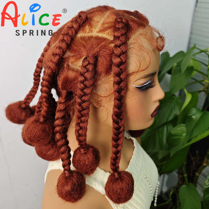 Ginger Orange 12 Inches Synthetic Braided Wigs Transparent Lace Front Kontless Box Braiding Wigs With Baby Hair for Black Women