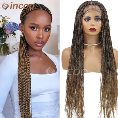 Full Lace Twist Braided Wigs Synthetic Box Jumbo Braided Braids Wigs 26 36 Inch Synthetic Twist Braids Wigs For Afro Black Women