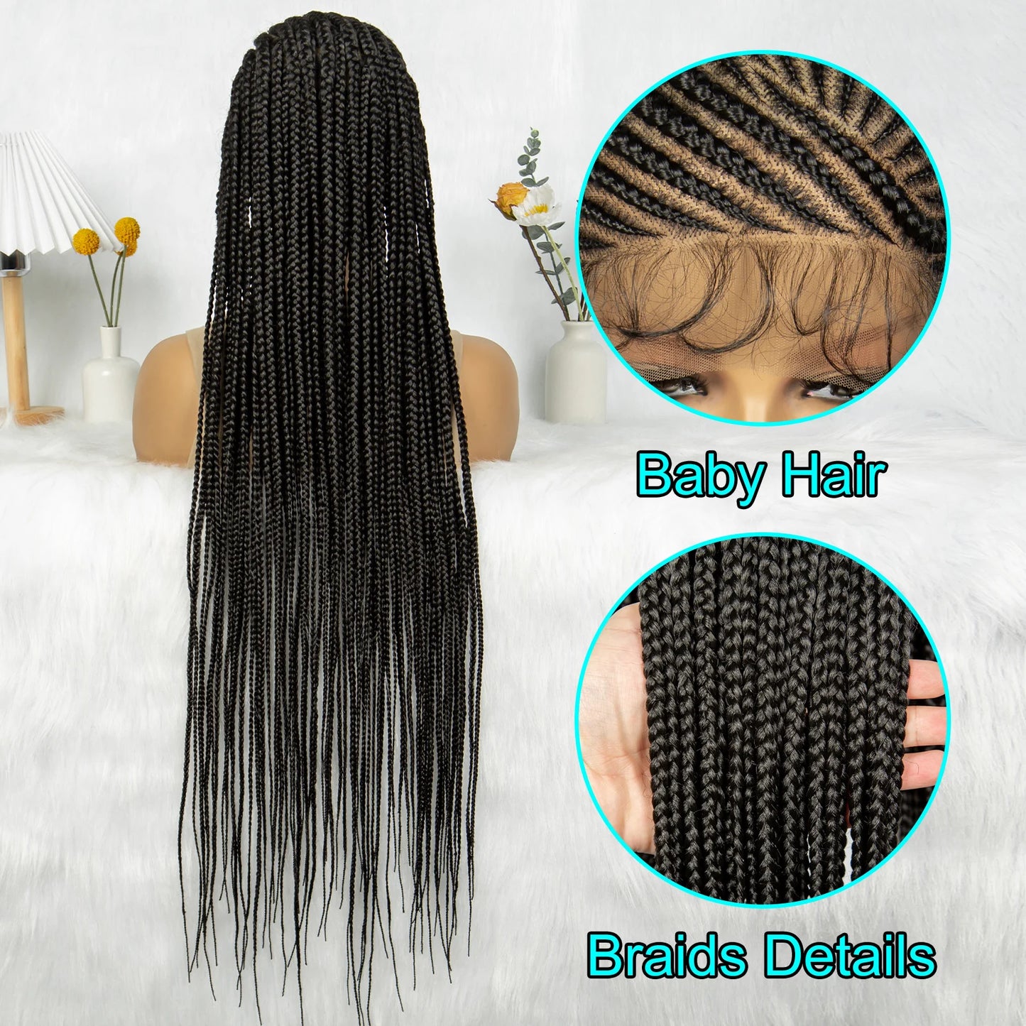 Kima Synthetic Box Braids Cornrow Braided Wig Full Lace Wig for Africa Women 36 inches