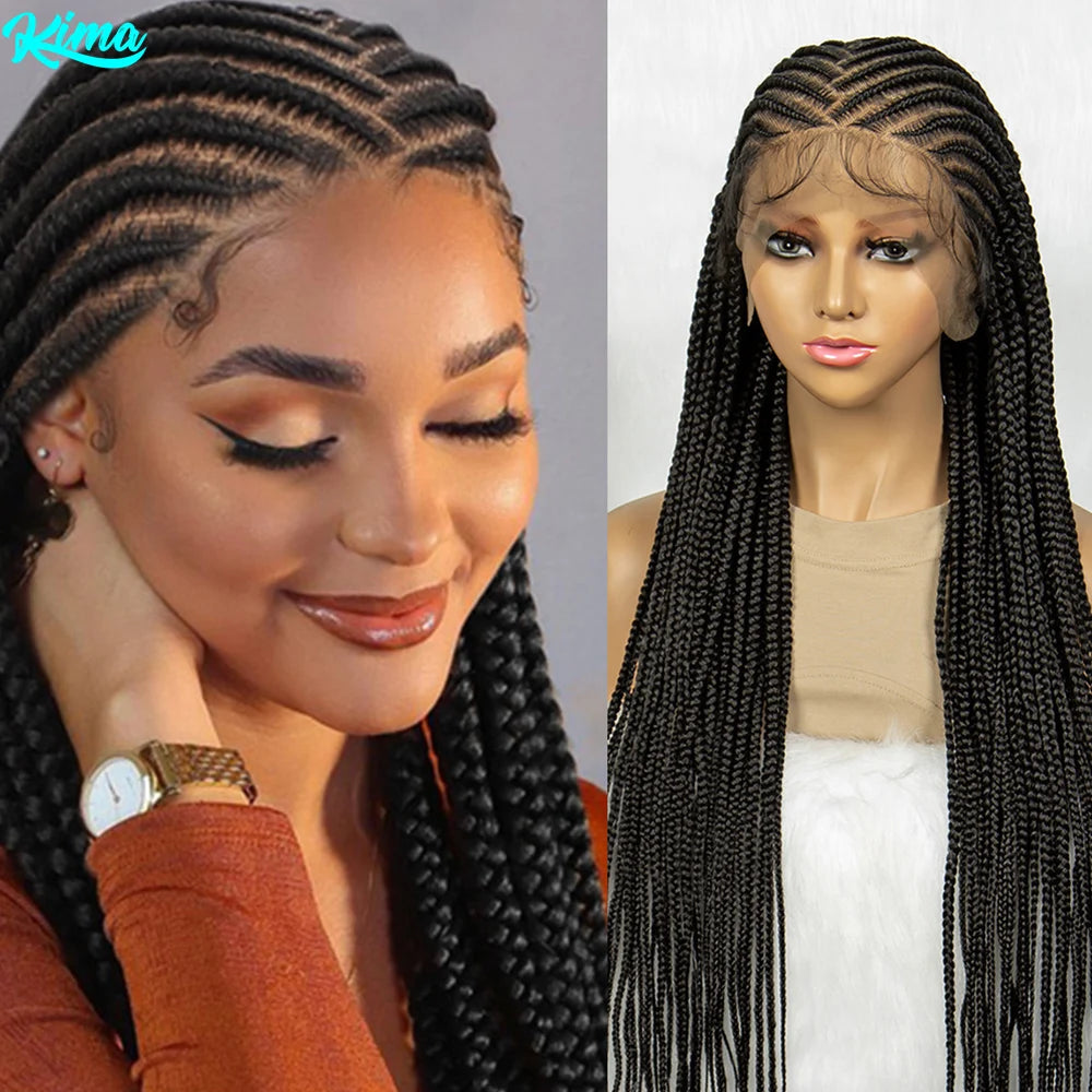 KIMA Synthetic Full Lace Wigs Cornrow Braided Wigs Box Braids 36 inches long Braiding Wigs for Black Women