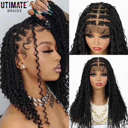 20 Inches Boho Braided Wigs Synthetic Full Lace Knotless Box Braided Wigs with Curly