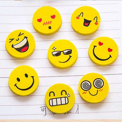 33pcs Round Shape Smiling Face Rubber Earsers School Stationery Novelty Pencil Eraser Office Accessories Kids Learning Supplies