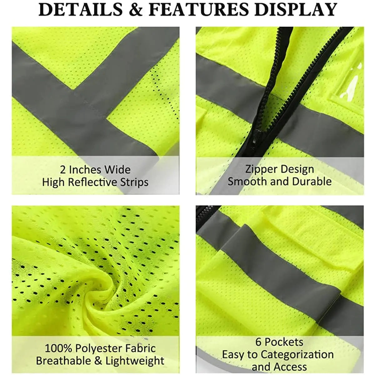 Safety Vest, High Visibility Reflective vest with Pockets and Zipper, Safety Vest for Men Meets ANSI/ISEA Standards