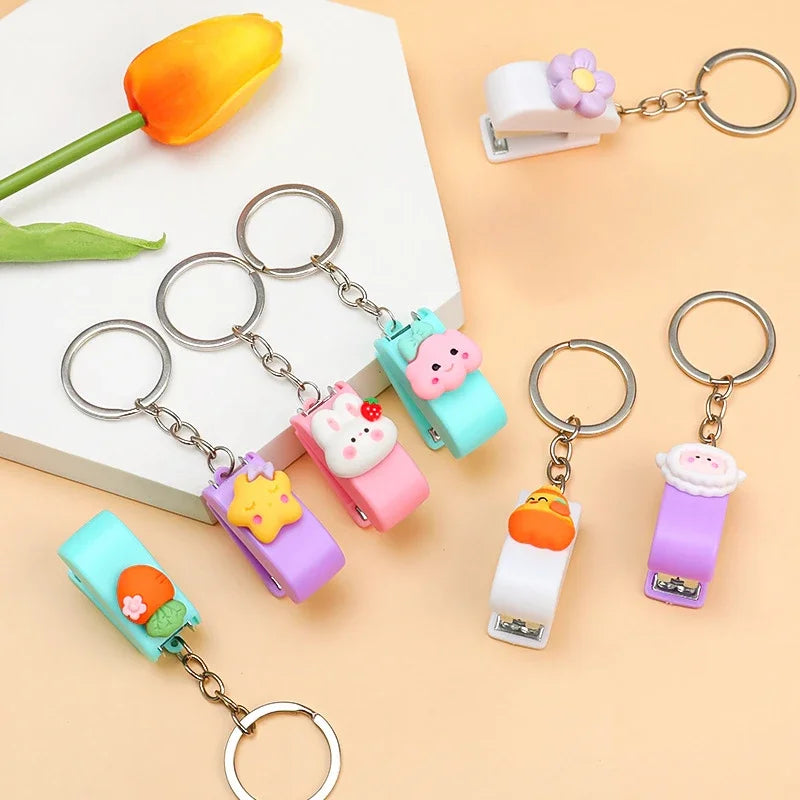 Cartoon Mini Stapler 10# Keychain Portable Stapler for Students Office School Binding Supplies