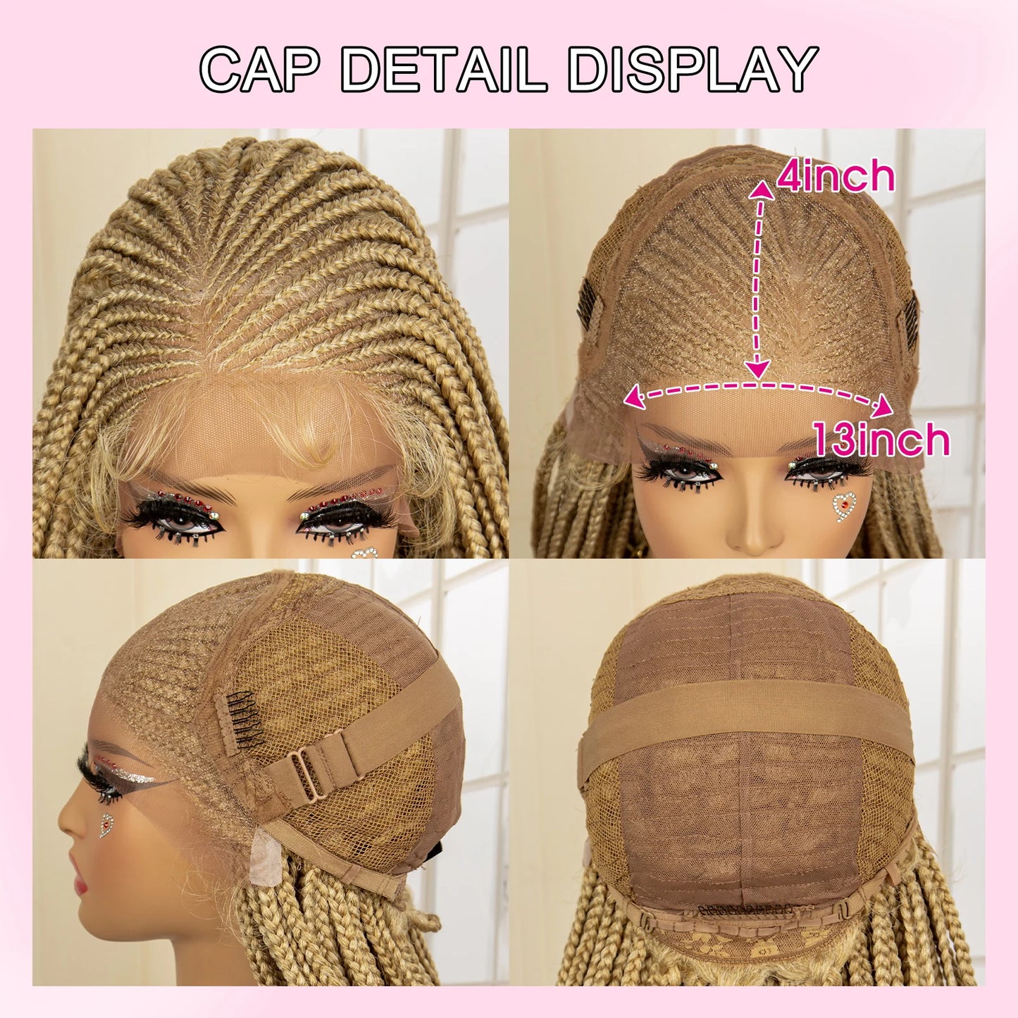 27/613 Blonde Braided Synthetic 13x4 Lace Frontal Braids Curly Ends Knotless Wig