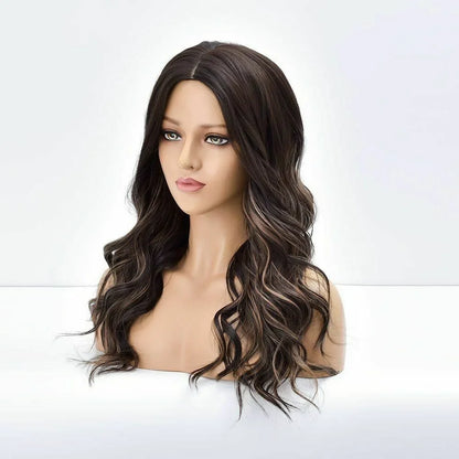 Long Wavy Synthetic Wigs Ombre Black Gold Women Cosplay Natural Fiber Daily Hair