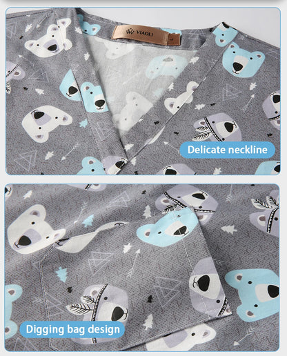 Cartoon Cat  Scrubs Top