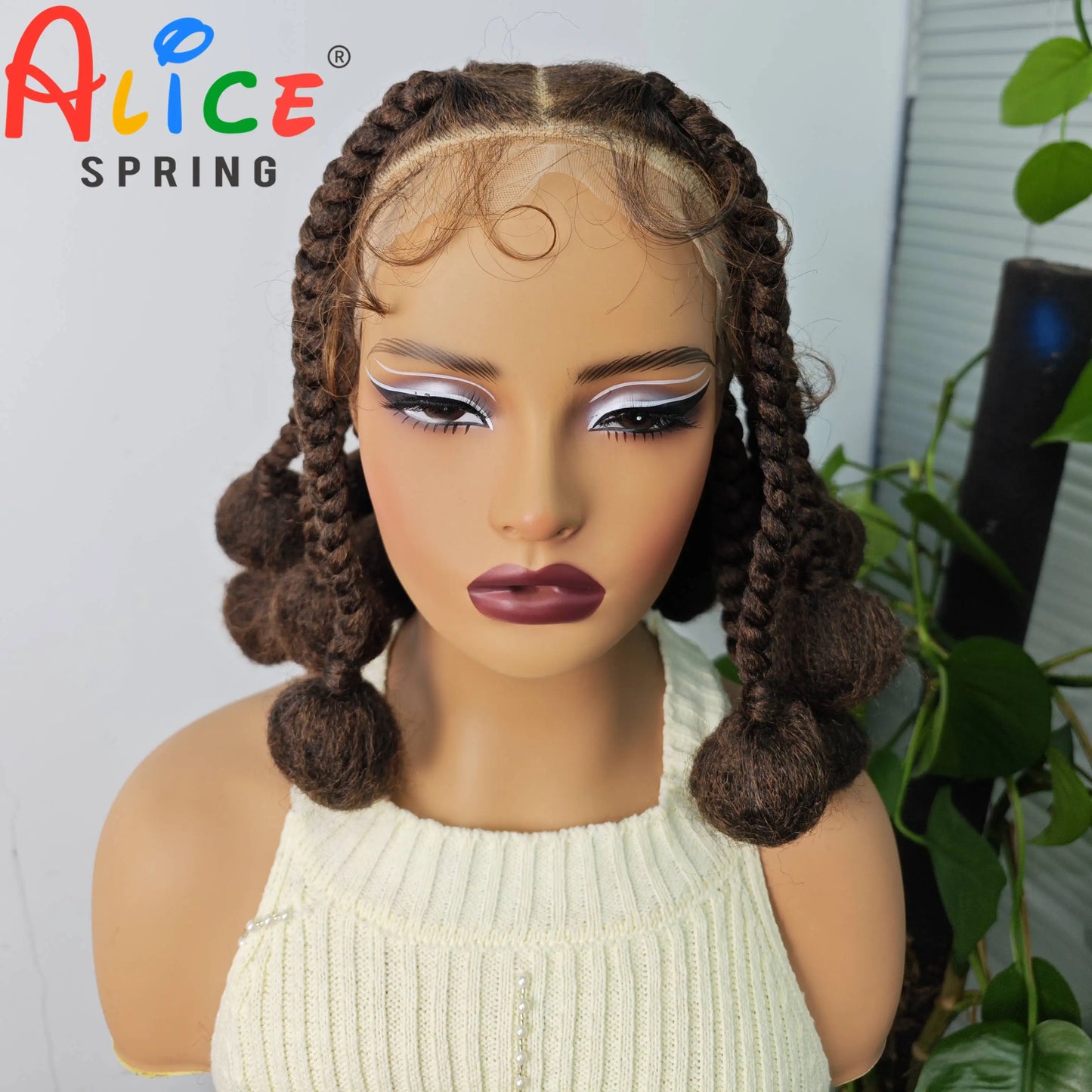 12 Inches Natural Color Synthetic Braided Wigs Transparent Lace Front Kontless Box Braiding Wigs With Baby Hair for Black Women