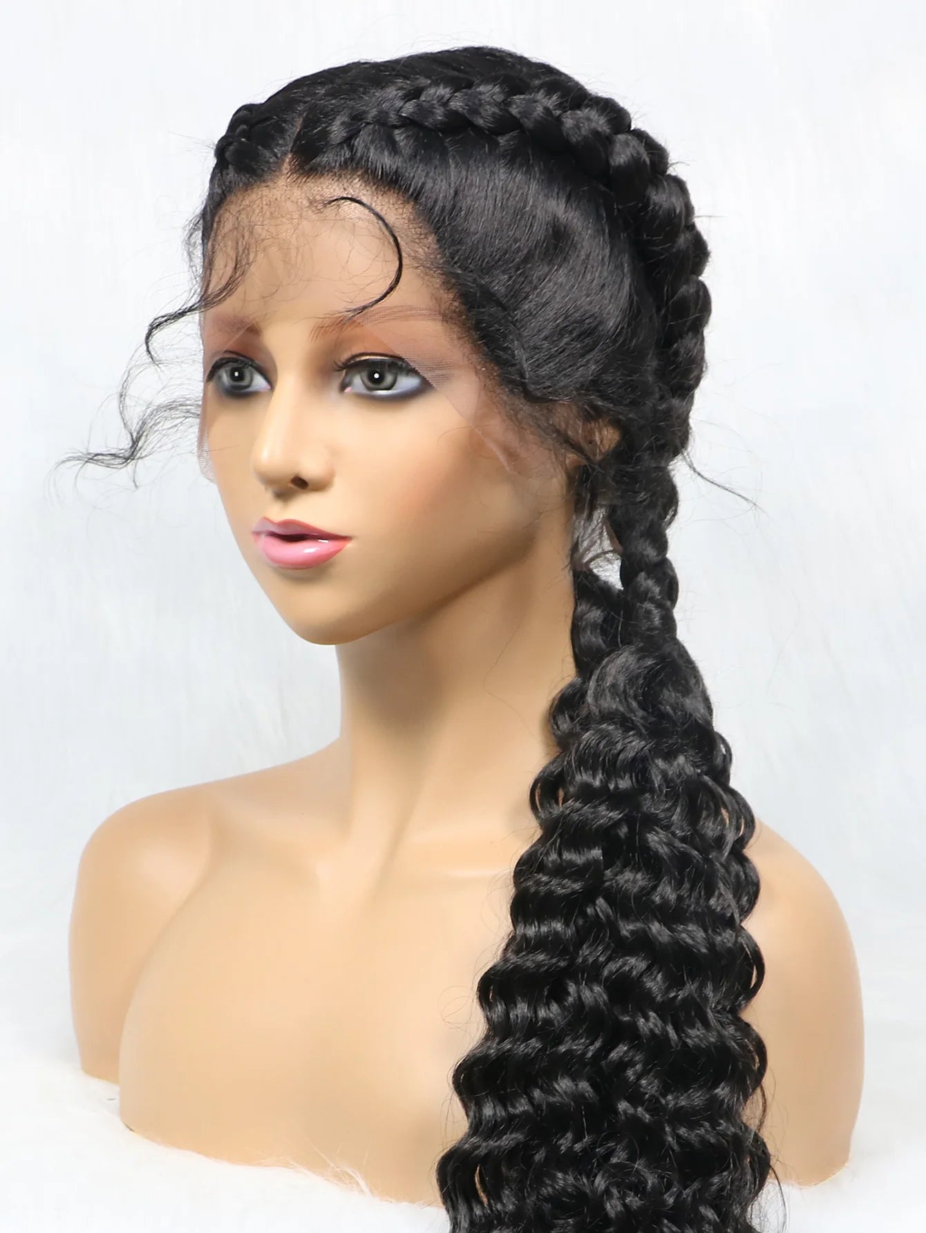 Braided Wigs Synthetic 13x1 T Part Lace  Braiding Hair Wig Curly Water Wave